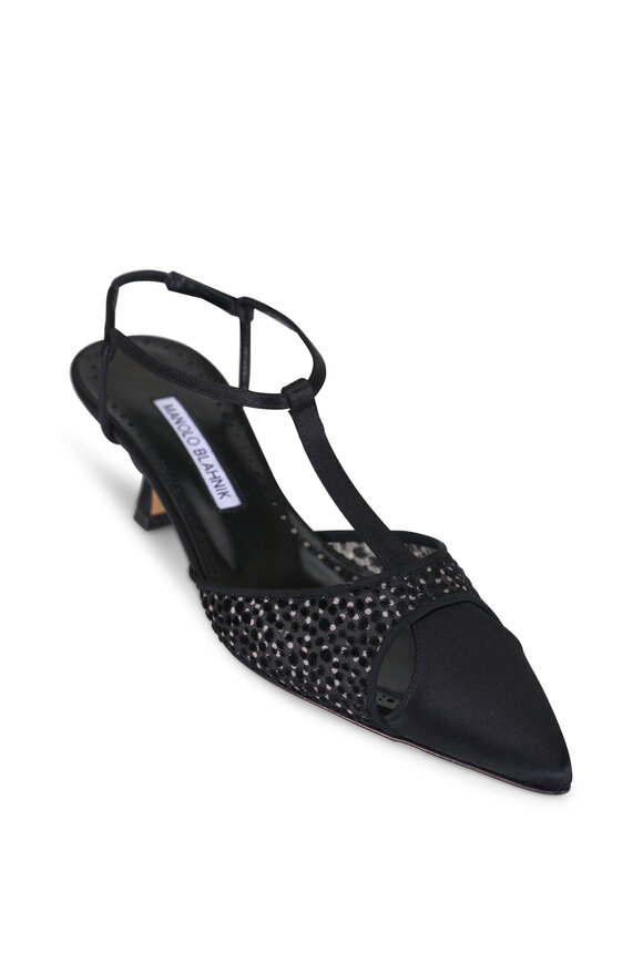 Manolo Blahnik Turgimodla Black Flocked Tulle T-Bar Pump, 50mm - view 1
