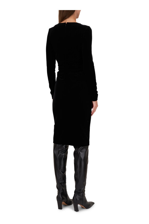 Talbot Runhof - Black Stretch Velvet Wrap Dress