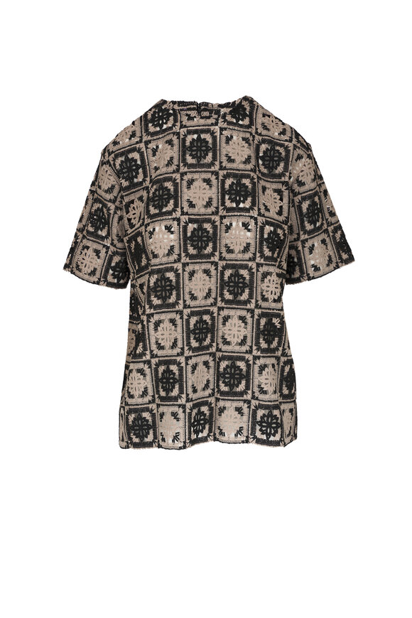 La Double J Lacey House Mini Tiles Black Macrame T-Shirt
