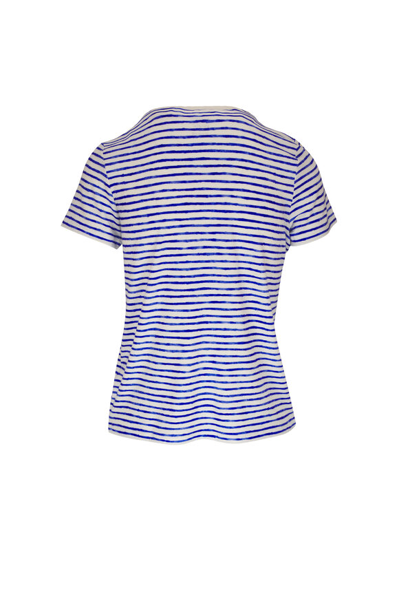 Majestic - Blue & White Stripe Stretch Crewneck T-Shirt 