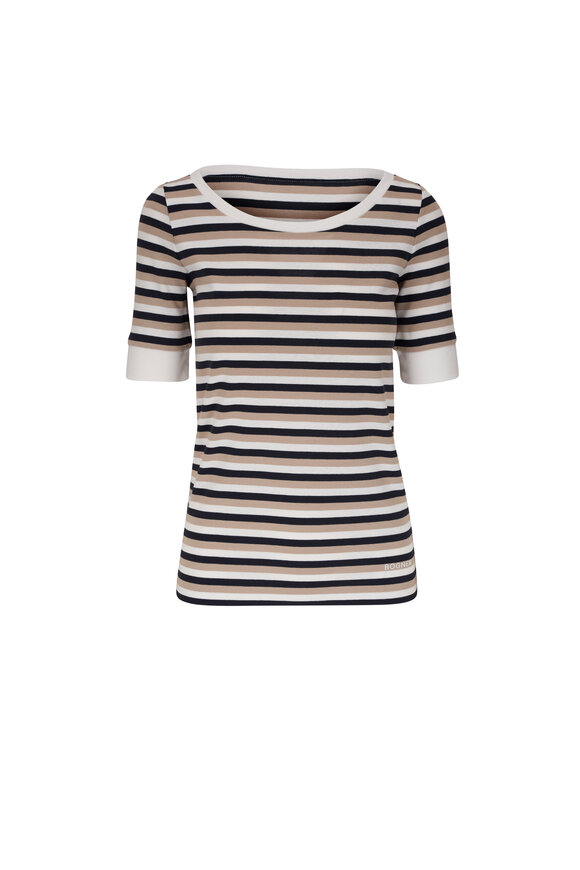 Bogner Jackie Beige & Black Striped Elbow Sleeve T-Shirt 