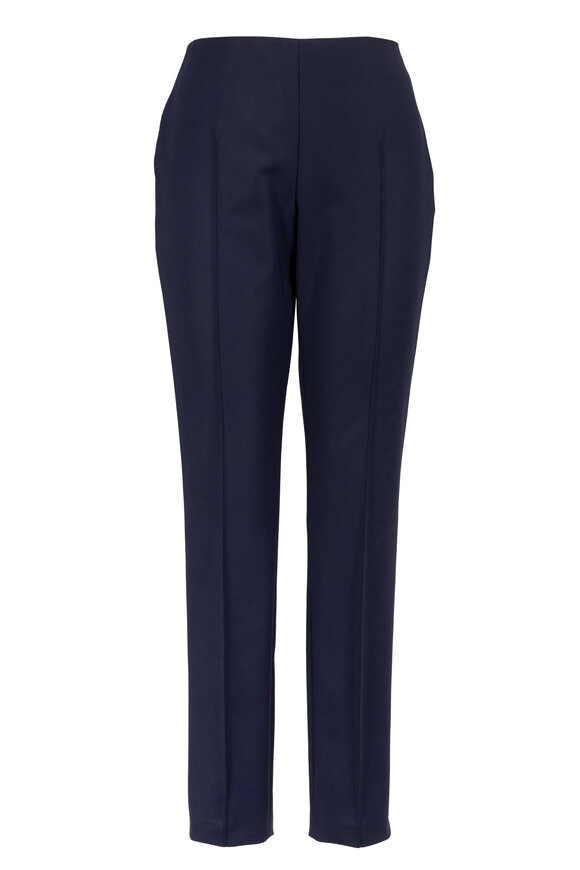 Akris - Melissa Navy Blue Stretch Cotton Side-Zip Pant