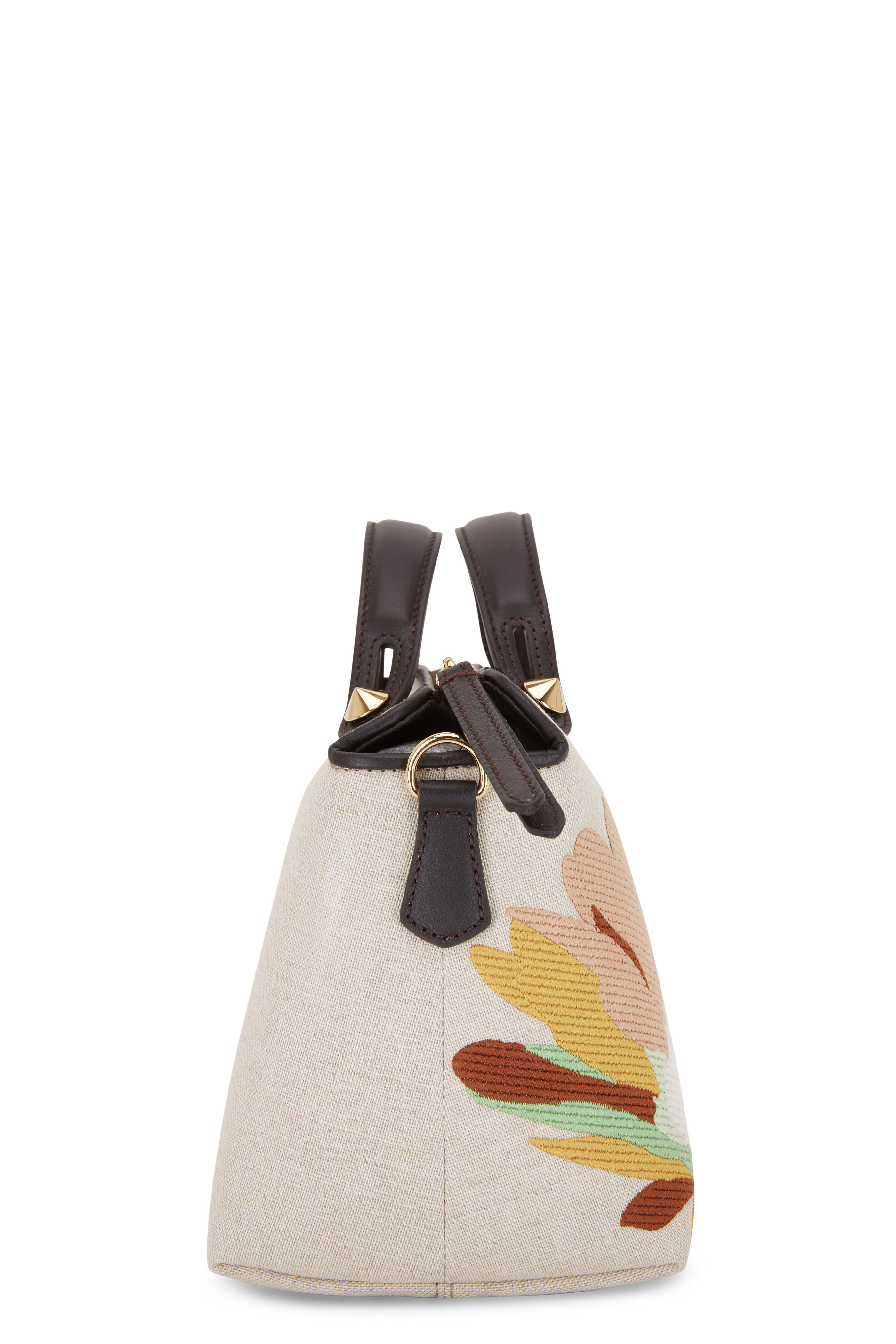 By The Way Mini - Beige canvas small Boston bag with Fendi Roma embroidery
