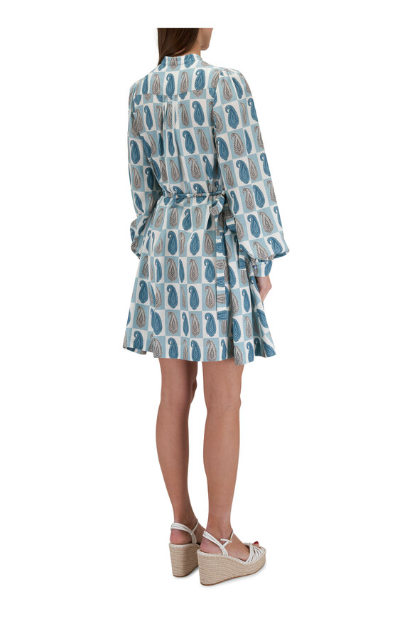 Etro - Blue & White Paisley Check Belted Mini Dress 