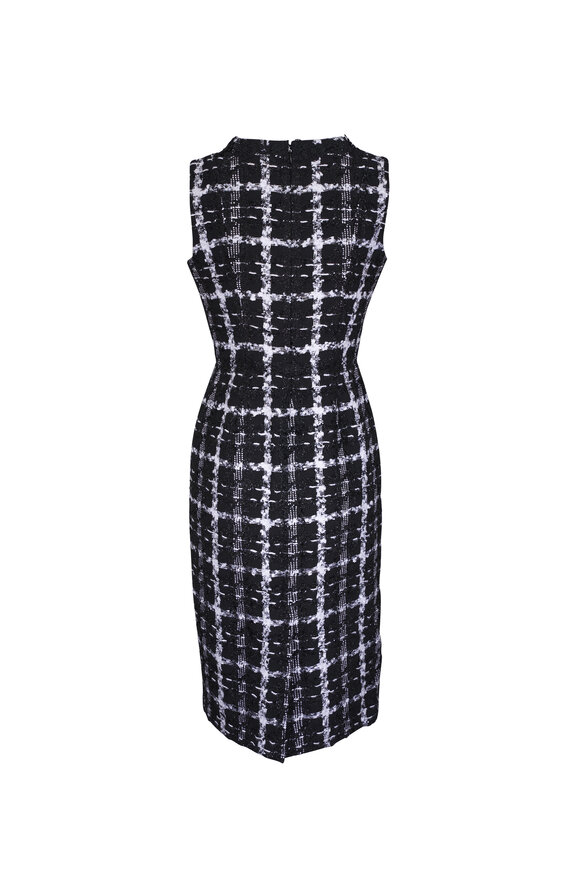 Carolina Herrera - Black & White Tweed Sheath Midi Dress