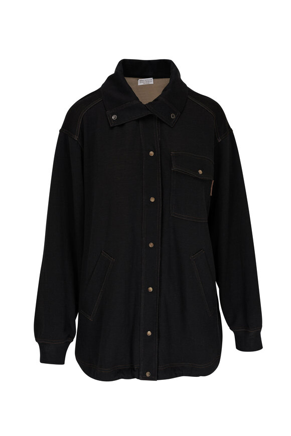 Brunello Cucinelli - Black Cotton & Silk Front Snap Sweatshirt 