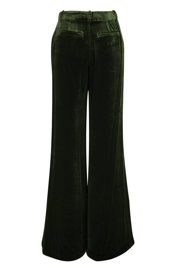 L'Agence - Pilar Deep Olive Velvet Wide Leg Pant