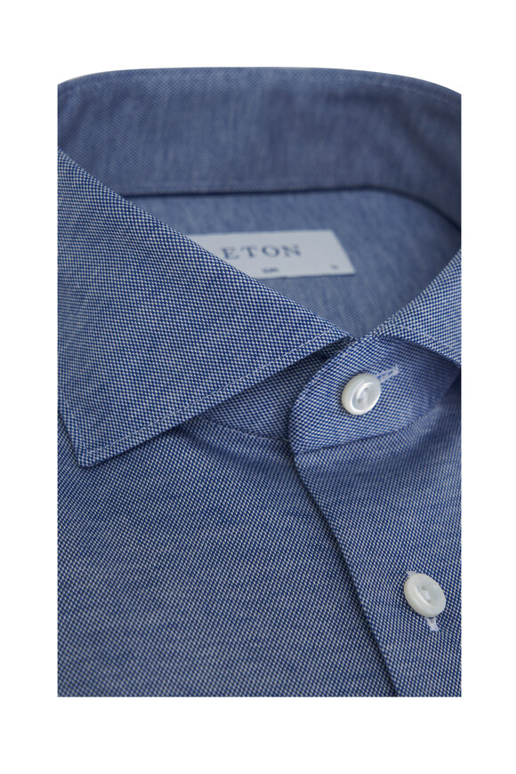 Eton - Blue Textured Cotton Slim Fit Dress Shirt 