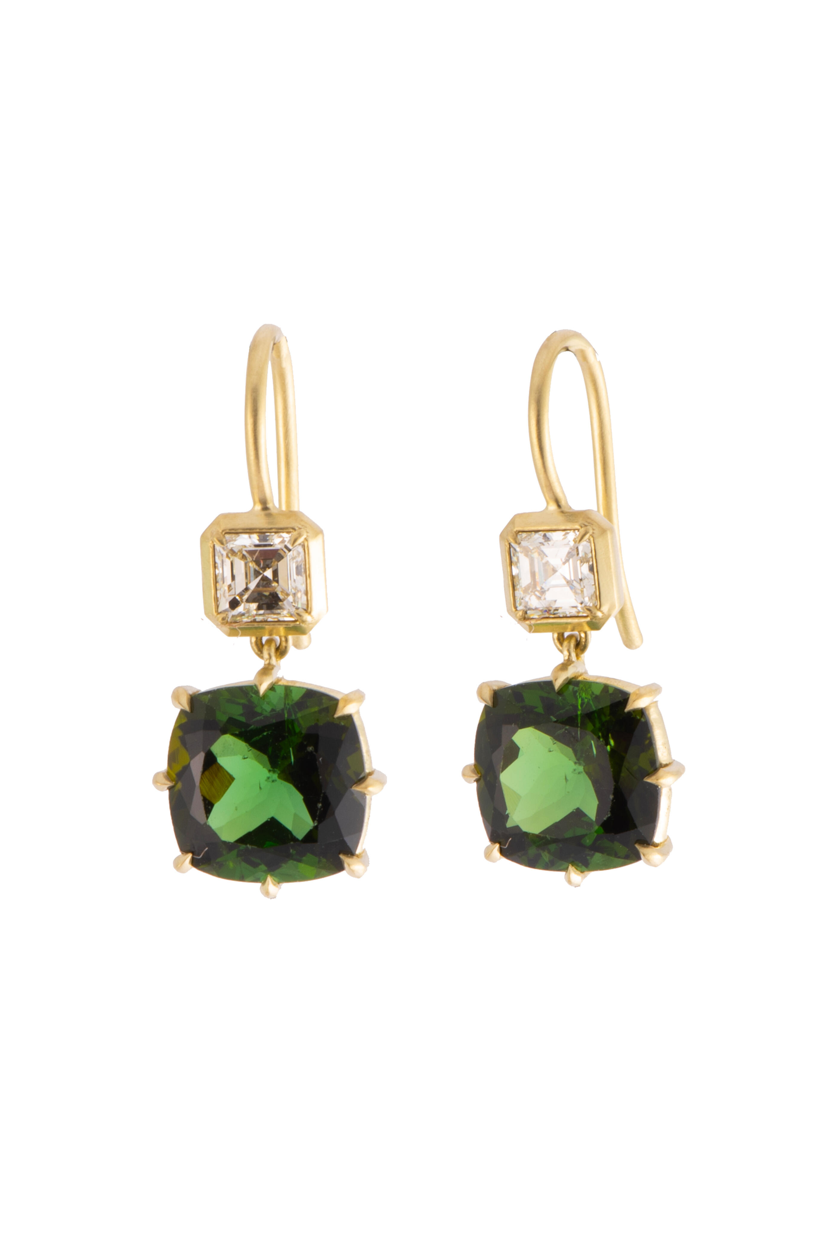 Sylva & Cie - Asscher Cut Diamond & Green Tourmaline Earrings