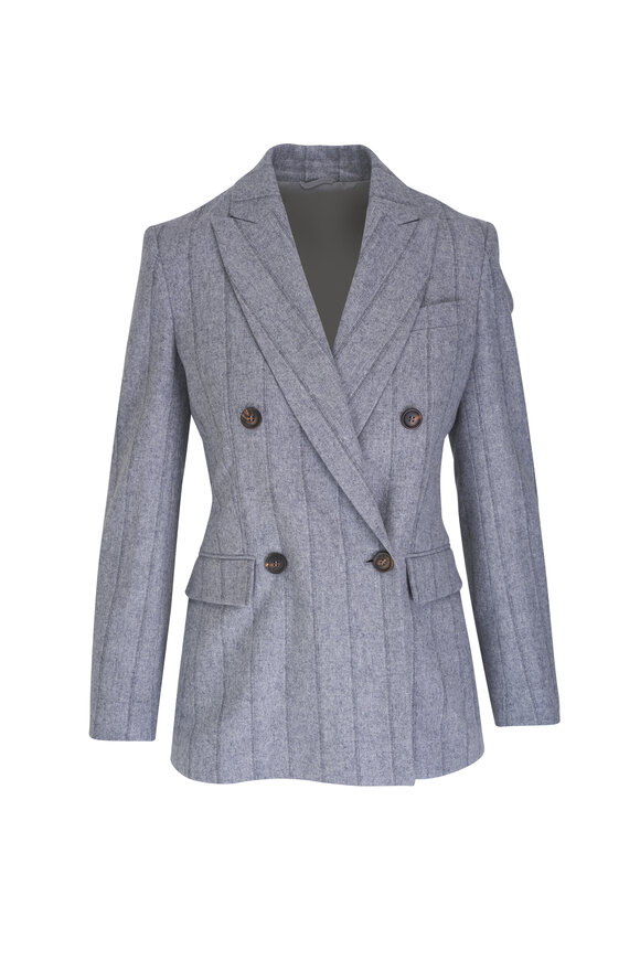 Brunello Cucinelli Stripe Wool Double Breasted Jacket 