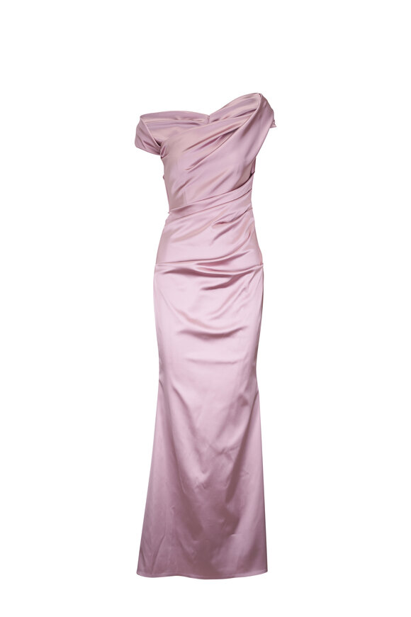 Talbot Runhof Ol0118 Marble Stretch Satin Duchesse Gown