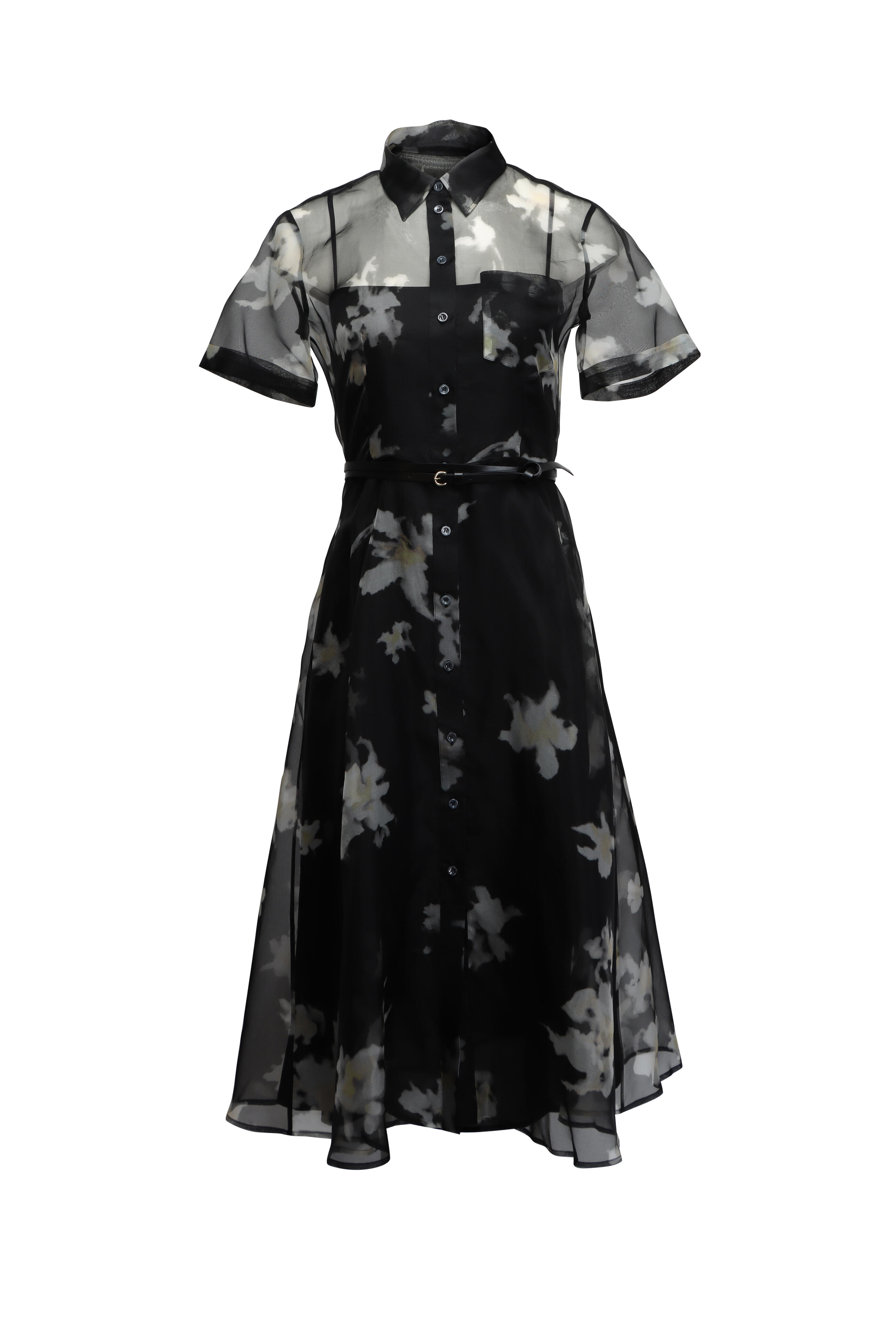 Altuzarra - Kiera Black Inky Flowers Organza Shirtdress
