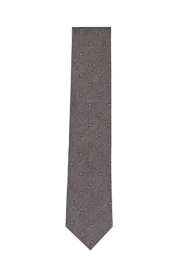 Geoff Nicholson Beige Geometric Print Silk Necktie