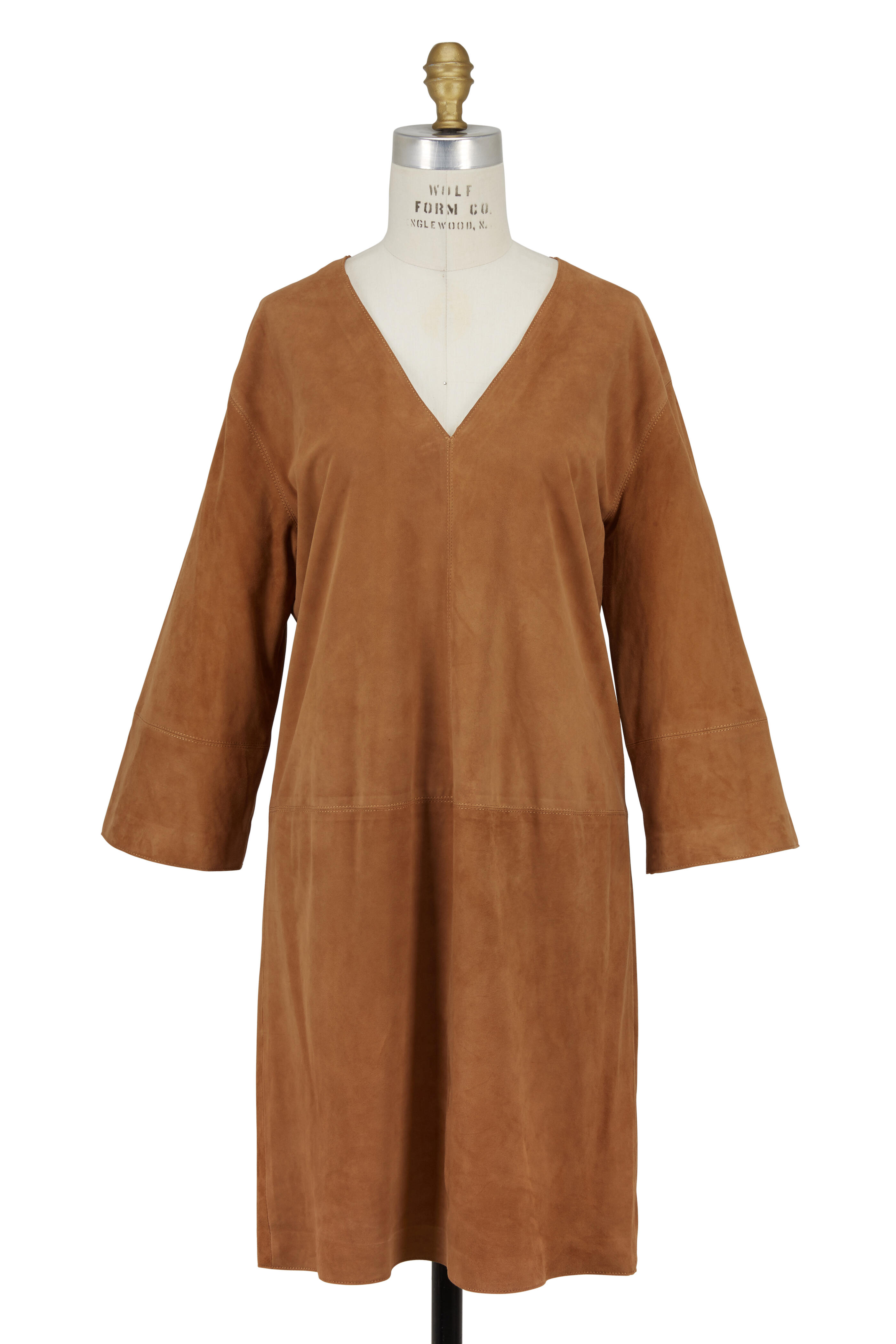 Vince - Khaki Suede Three-Quarter Sleeve Shift Dress