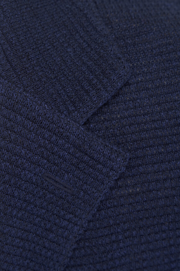 Patrick Assaraf Navy Cotton & Linen Pique Knit Blazer - view 4