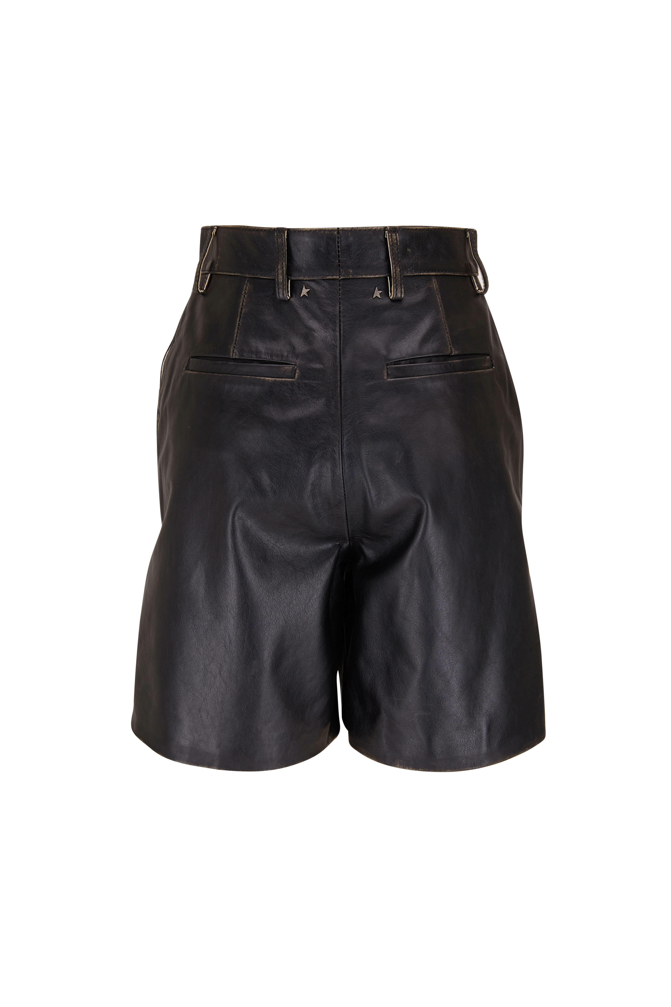Golden Goose - Journey Black Leather Lived-In Bermuda Shorts