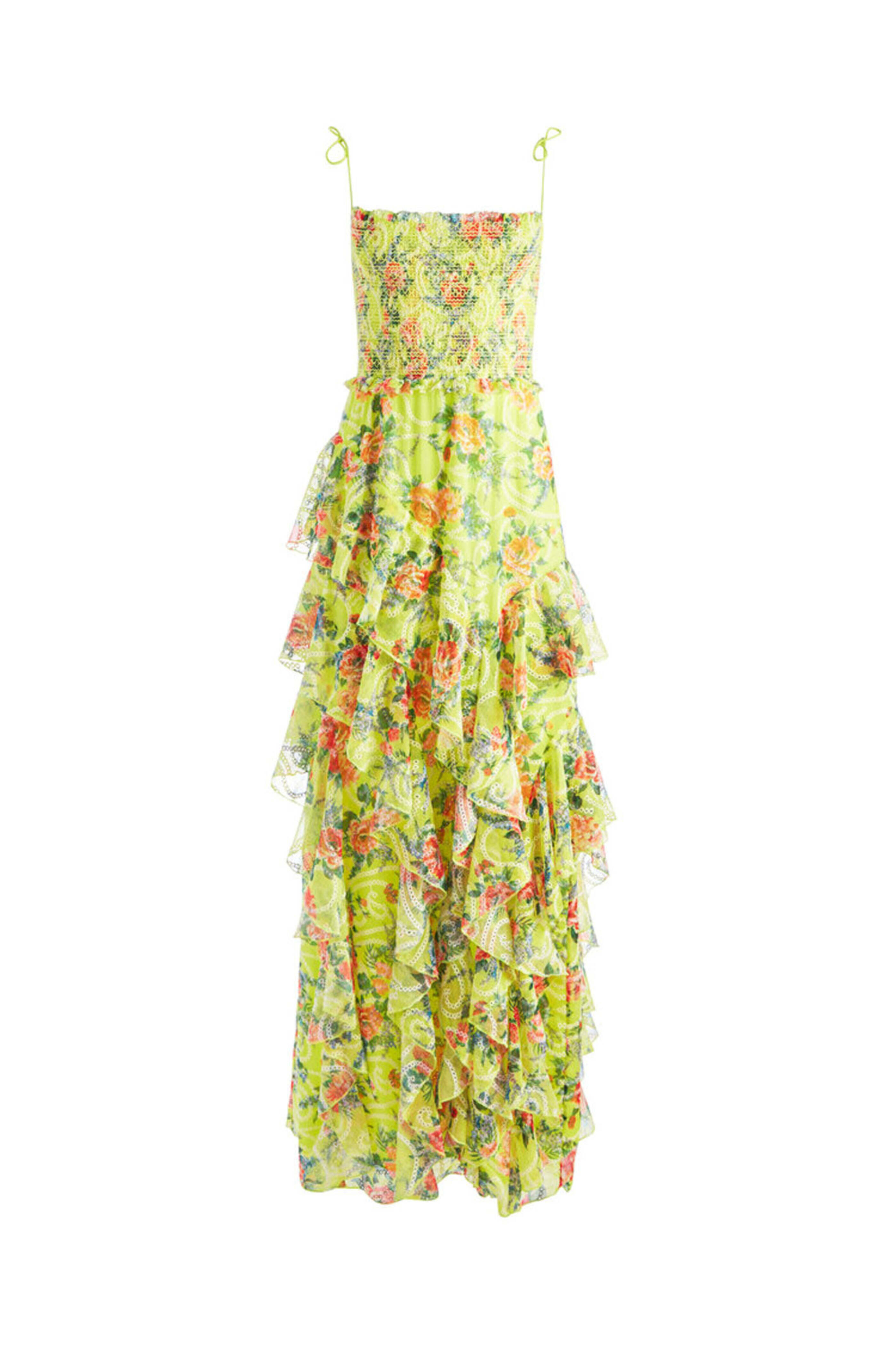 Alice & Olivia - Yellow Floral Jocelyn Ruffle Maxi Dress