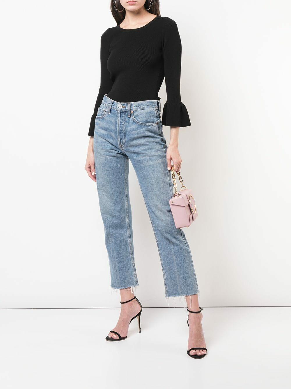 Michael Kors Collection - Black Ribbed Fluted Cuff Sweater