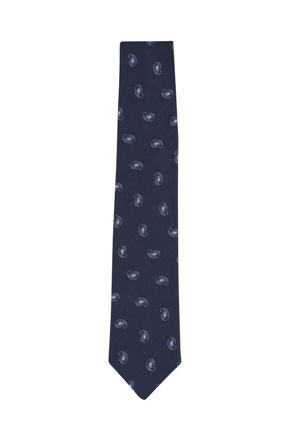 Paolo Albizzati Navy Paisley Linen & Silk Necktie