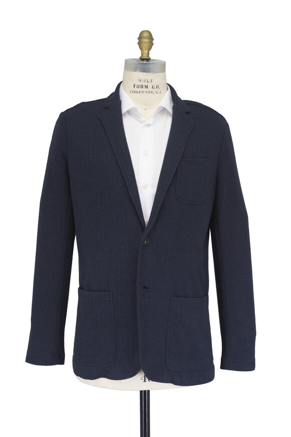 Faherty Brand Navy Blue Herringbone Tweed Blazer - view 3