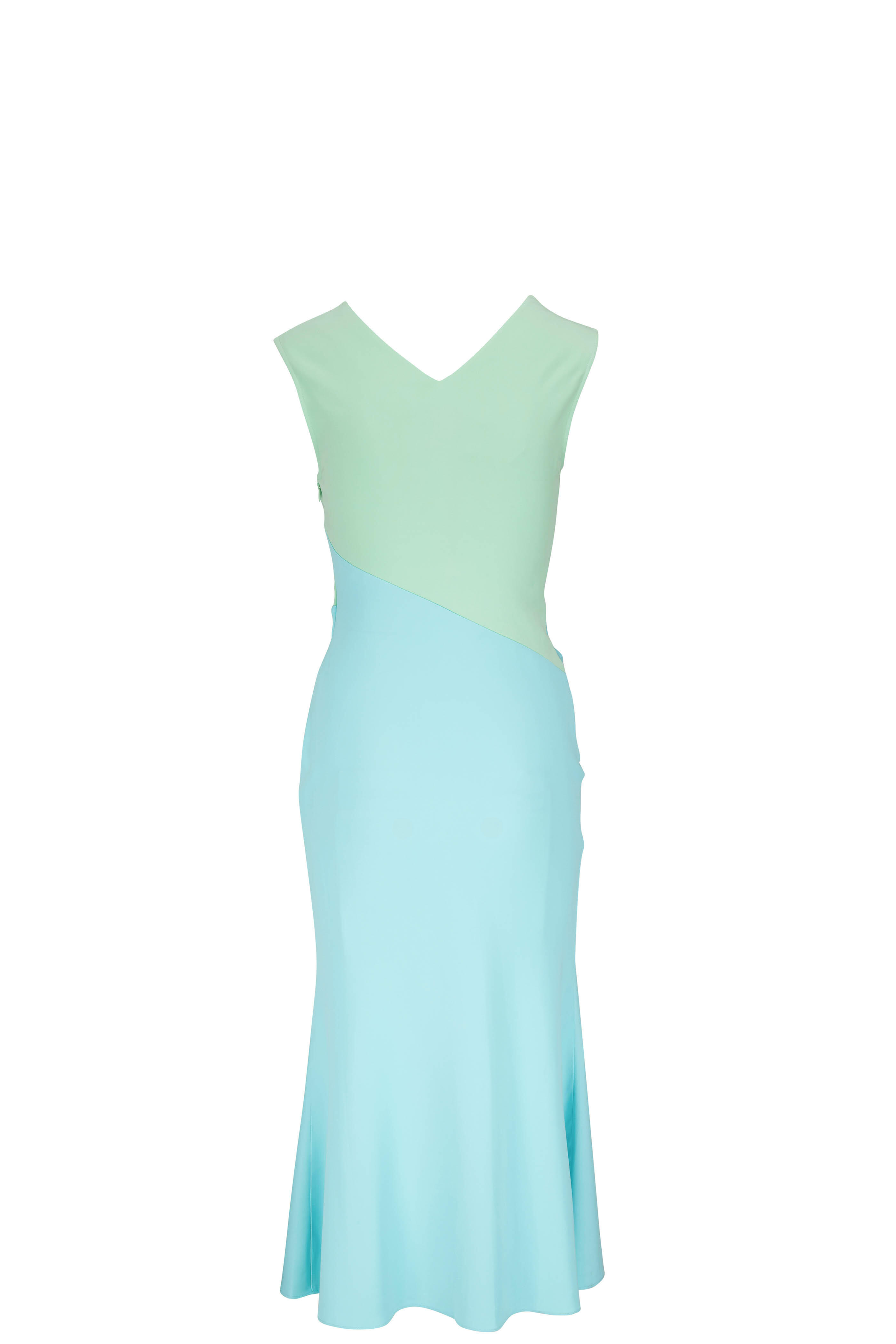 Roland Mouret - Blue & Green Asymmetric Stretch Cady Midi Dress