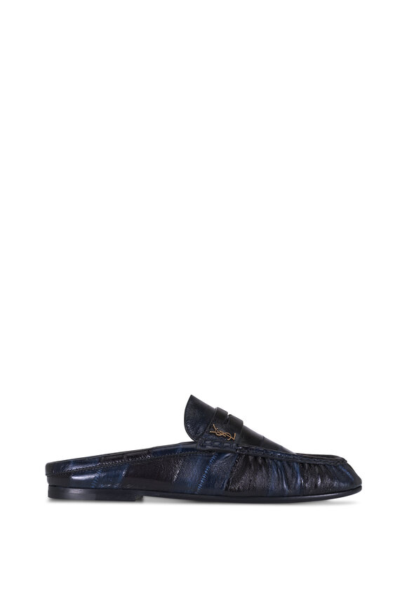 Saint Laurent Le Loafer Navy Blue Leather Mule - view 3
