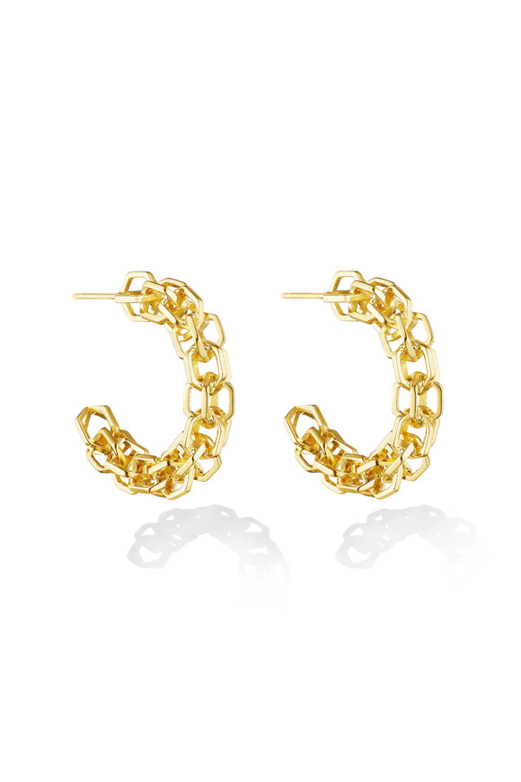 Cadar 18k Yellow Gold B Home Chain Hoop Earrings