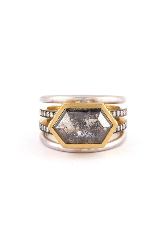 Sylva & Cie 18k Yellow Gold Rough Cut Diamond Spiral Ring - view 1