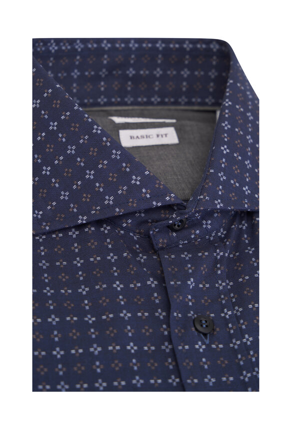 Brunello Cucinelli Ocean Blue Print Cotton Woven Sport Shirt - view 3