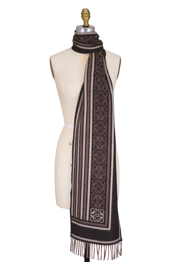 Loewe Brown Multi Anagram Jacquard Stripe Scarf