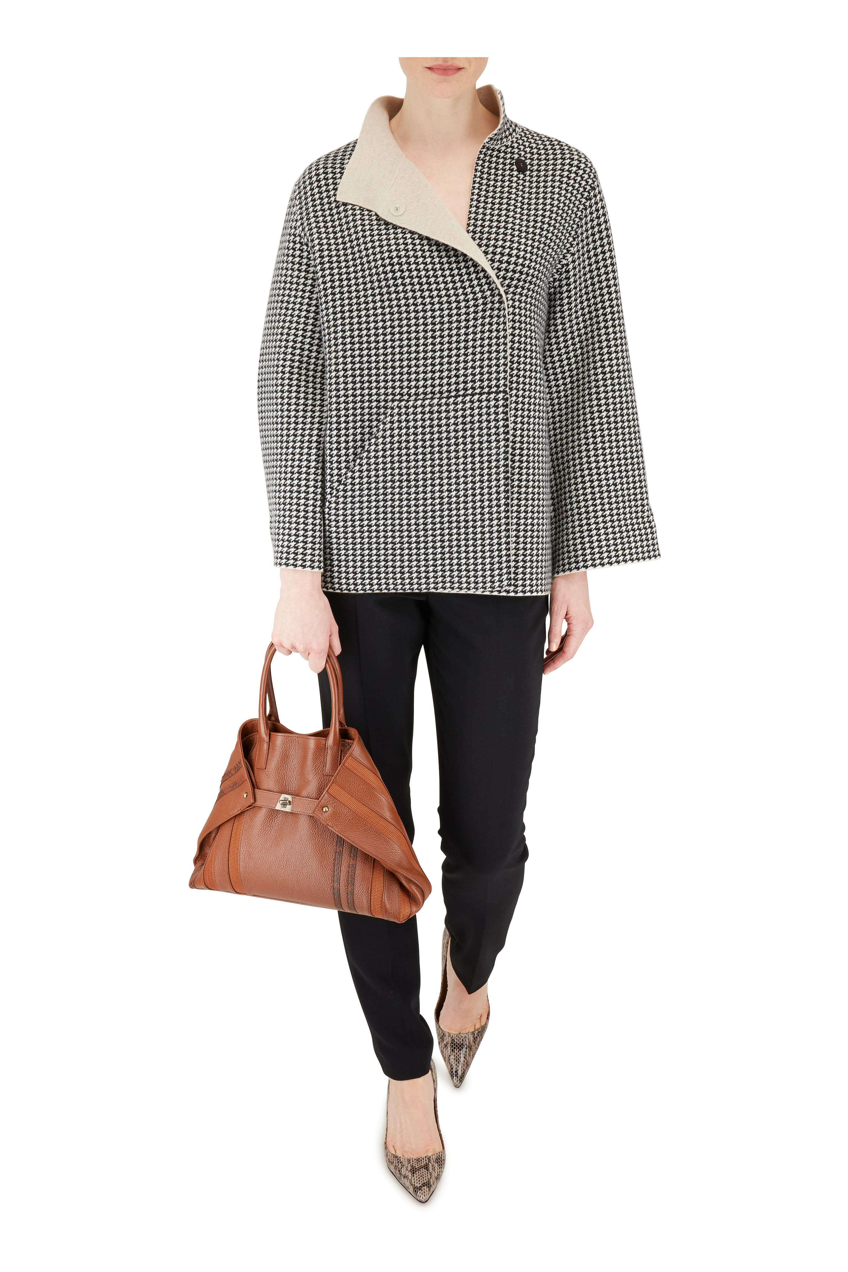 Akris - Black & Birch Houndstooth Reversible Jacket