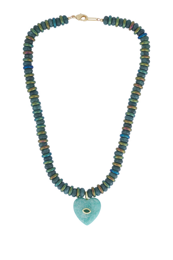 Cristina V. Teal Agate Stone & Amazonite Heart Necklace - view 1