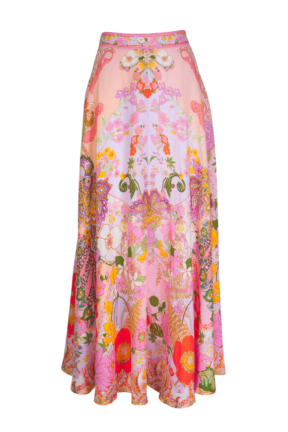 Camilla - Pink Clever Clogs Floral Print Maxi Circle Skirt
