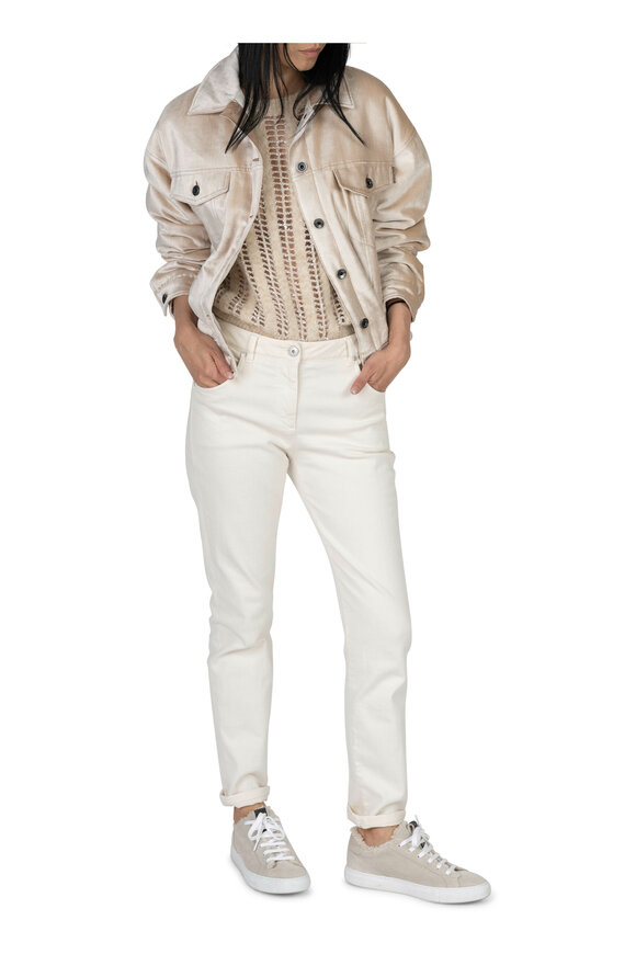 Brunello Cucinelli - Beige Velvet Padded Trucker Jacket 