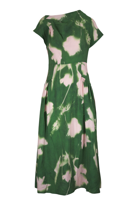 Lela Rose Cactus Abstract Floral Crepe Asymmetric Midi Dress - view 1