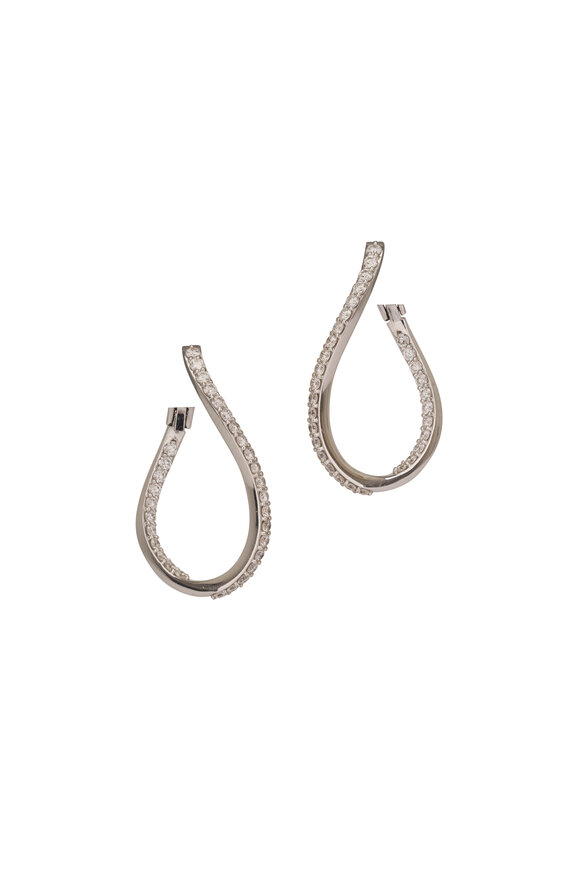 ZYDO 18k White Gold Twisted Diamond Oval Hoops - view 1