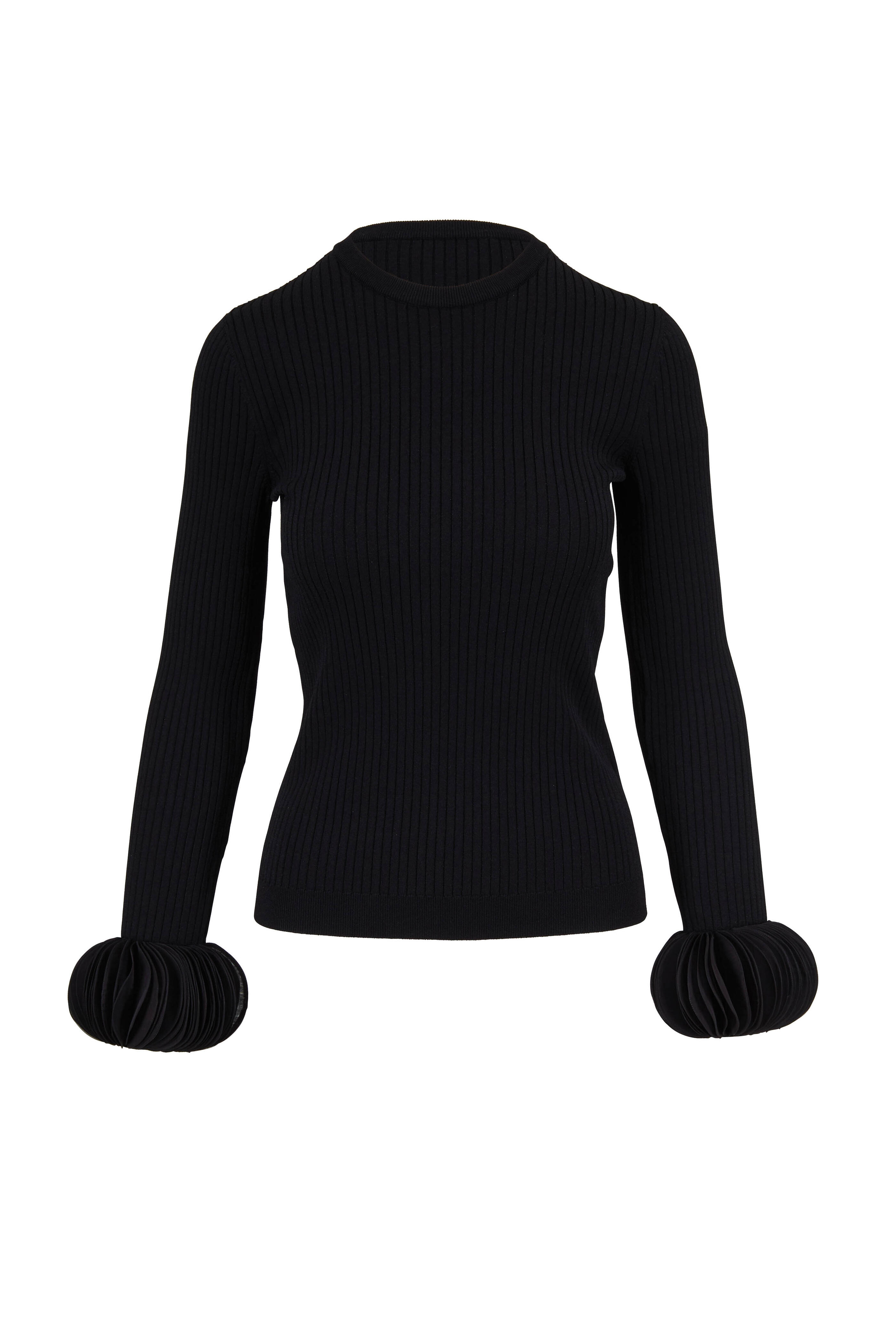 Valentino - Black Stretch Viscose Pagine Embroidered Cuff Top