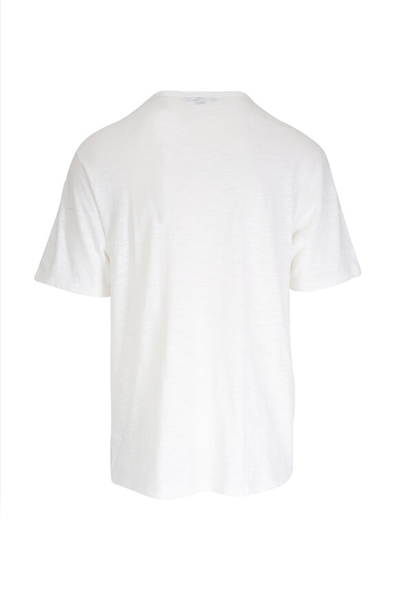Vince - Off White Slub Split Neck Short Sleeve T-Shirt