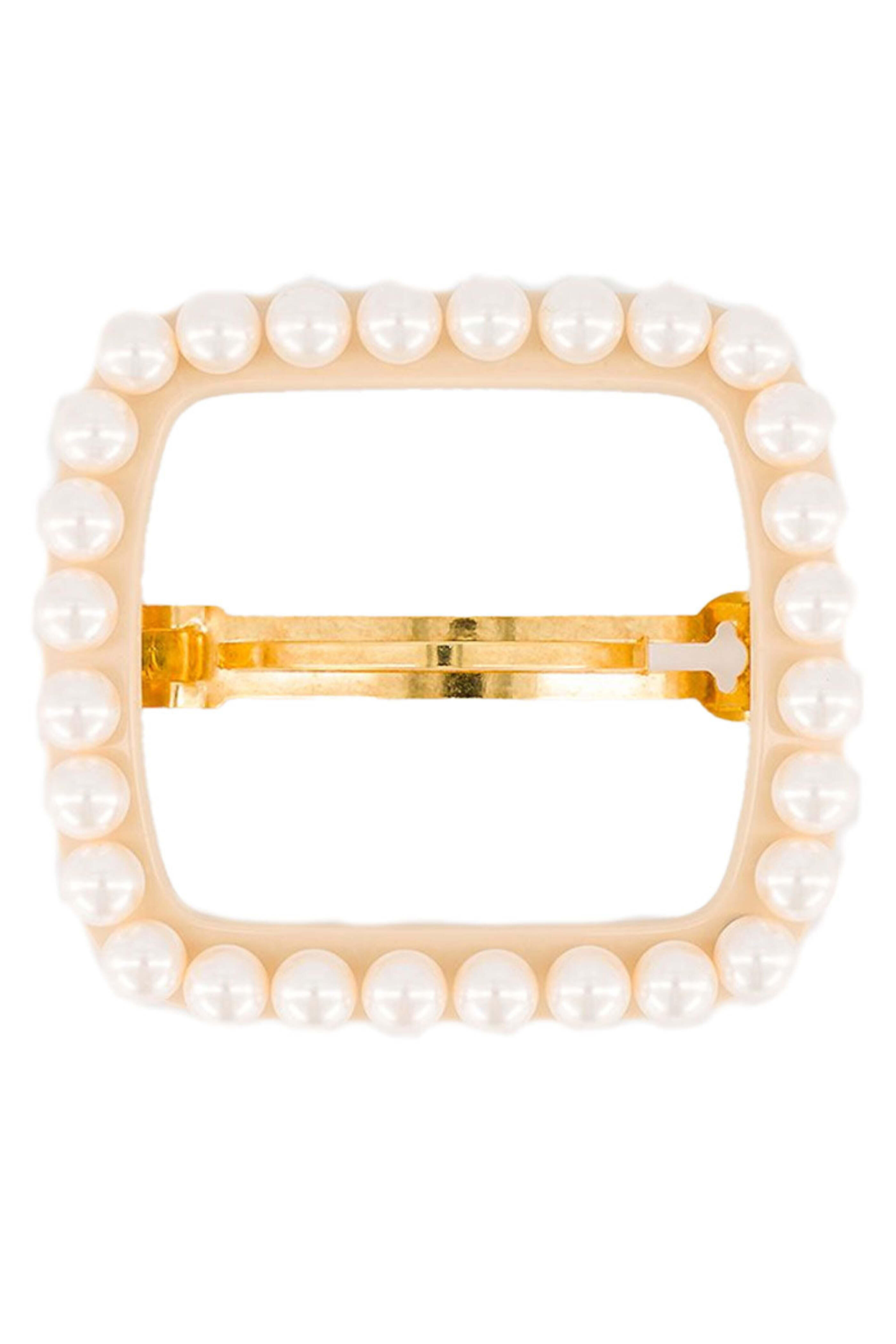 Alexandre De Paris - Achromatic Faux Pearl Square Hair Barrette