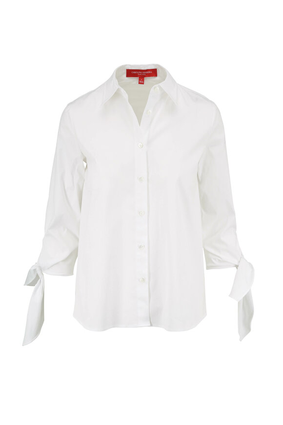 Carolina Herrera - White Poplin Tie-Cuff Blouse