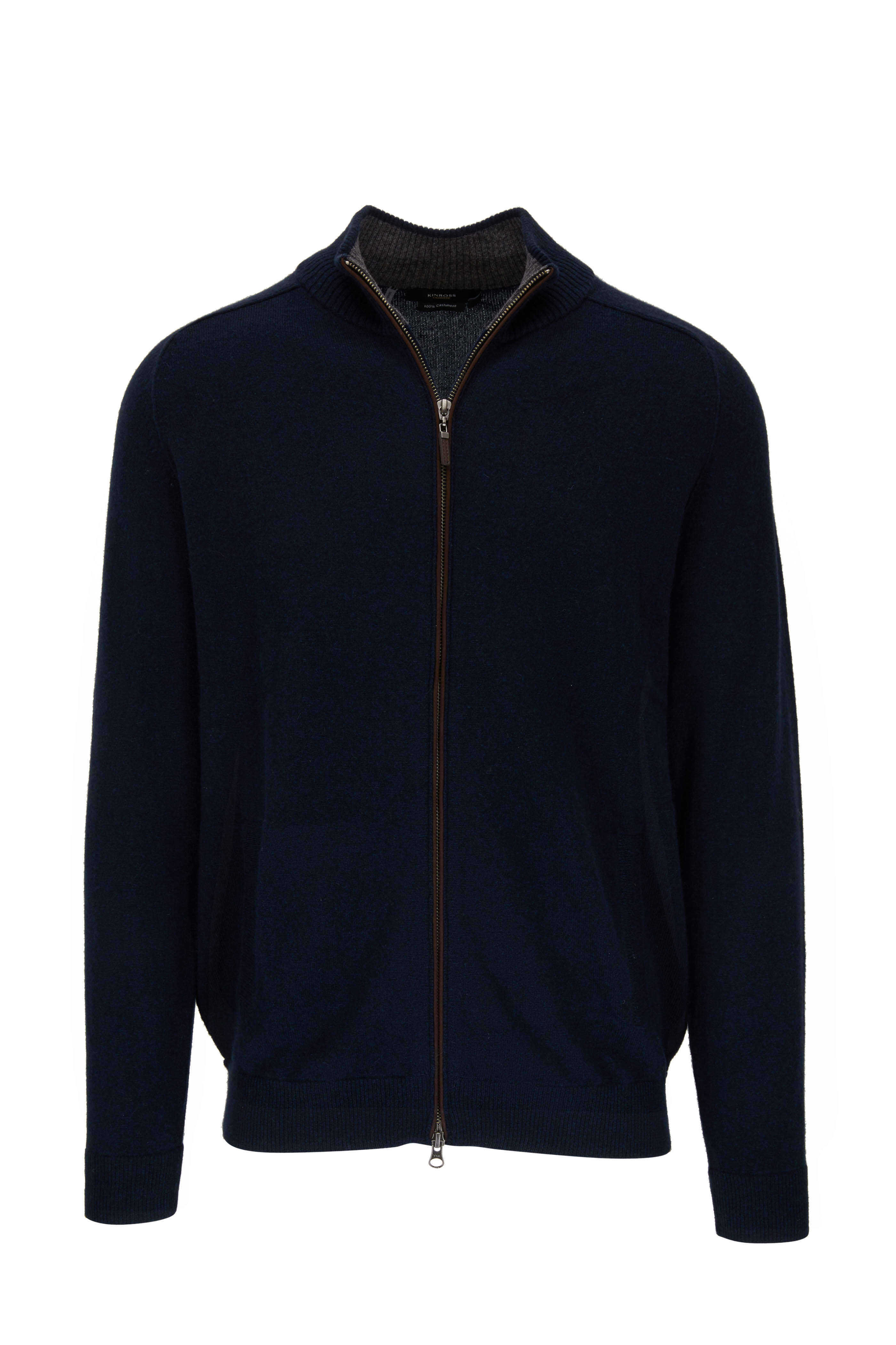 Kinross - Navy Blue Cashmere Full-Zip Sweater | Mitchell Stores