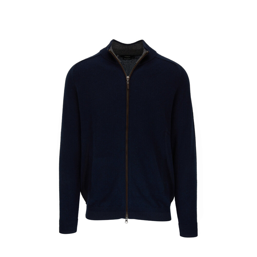 Kinross - Navy Blue Cashmere Full-Zip Sweater | Mitchell Stores