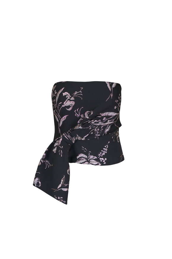 Lela Rose Cascade Black & Silver Metallic Jacquard Top