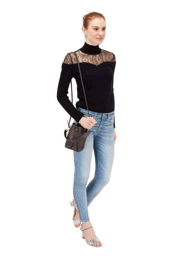 Fendi - Black Wool & Cashmere Lace Mockneck Sweater