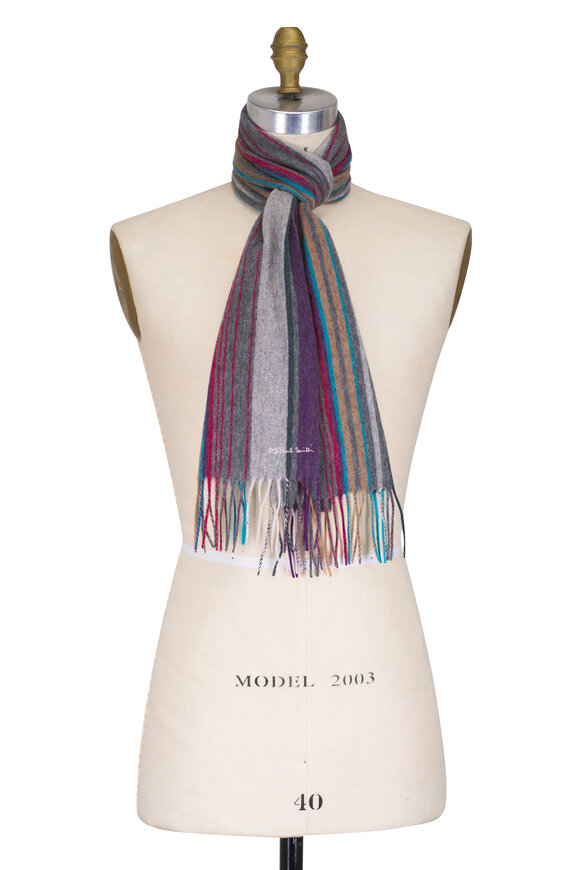 Paul Smith Gray Multi Stripe Wool Scarf