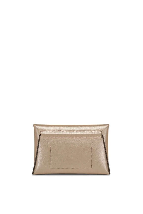 Brunello Cucinelli - Gold Metallic Leather Envelope Chain Bag