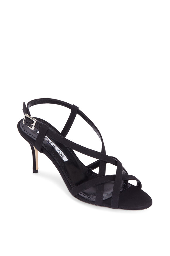 Manolo Blahnik - Black Crêpe De Chine Strappy Sandal, 70mm