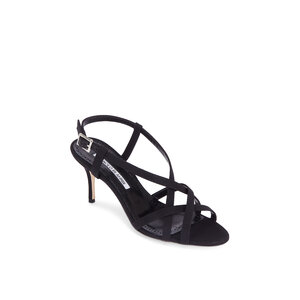 Manolo Blahnik - Black Crêpe De Chine Strappy Sandal, 70mm