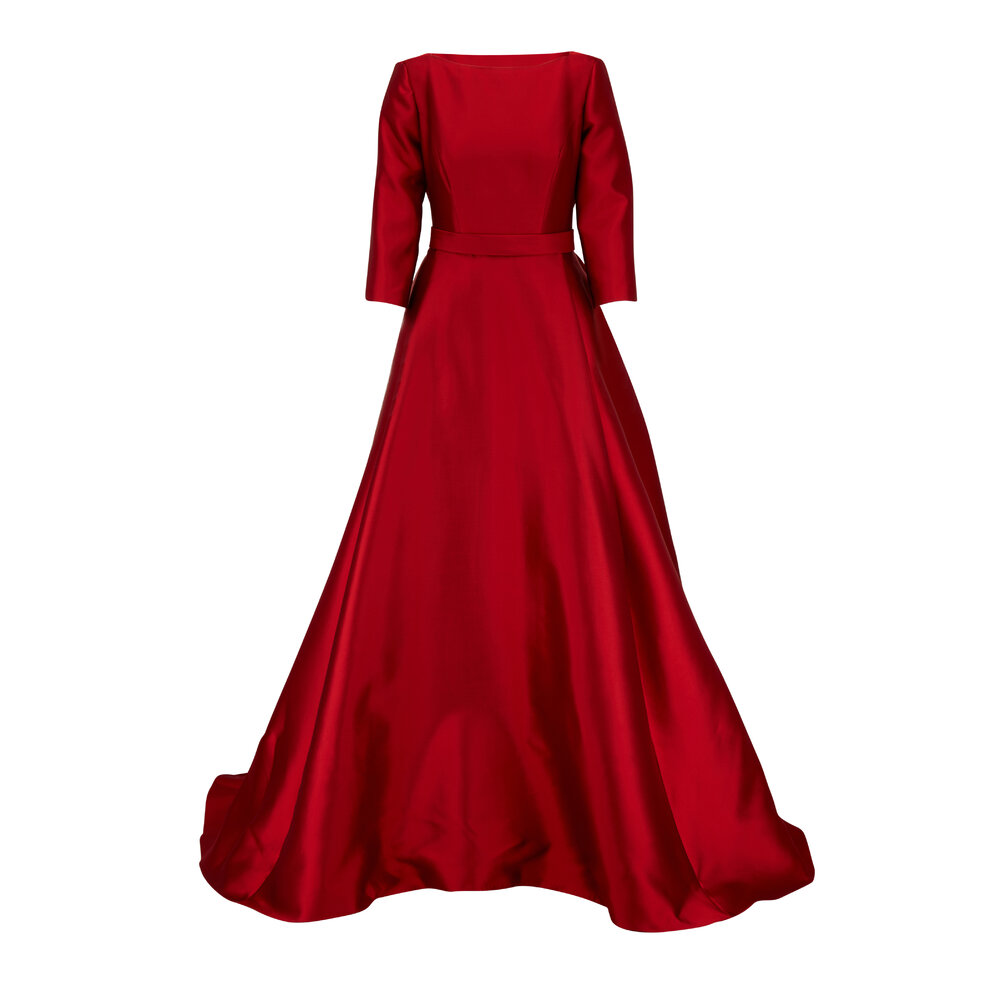 carolina herrera red dress long sleeve XL 1980s Red Shift Dress Ruffle Hem Long Sleeve Viscose Carolina Herrera