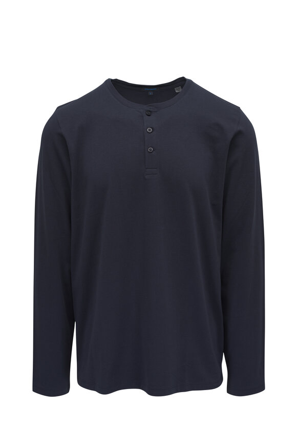 Patrick Assaraf Navy Long Sleeve Pima Cotton Henley